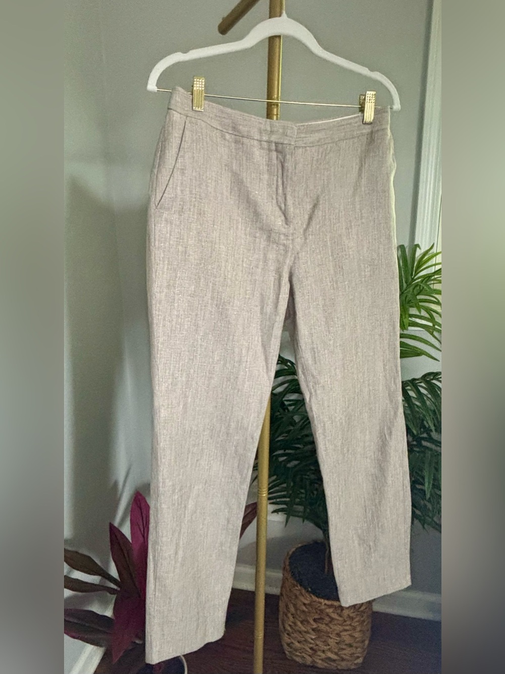 Reiss Linen-Blend Trousers in Light Taupe with Cream Lining